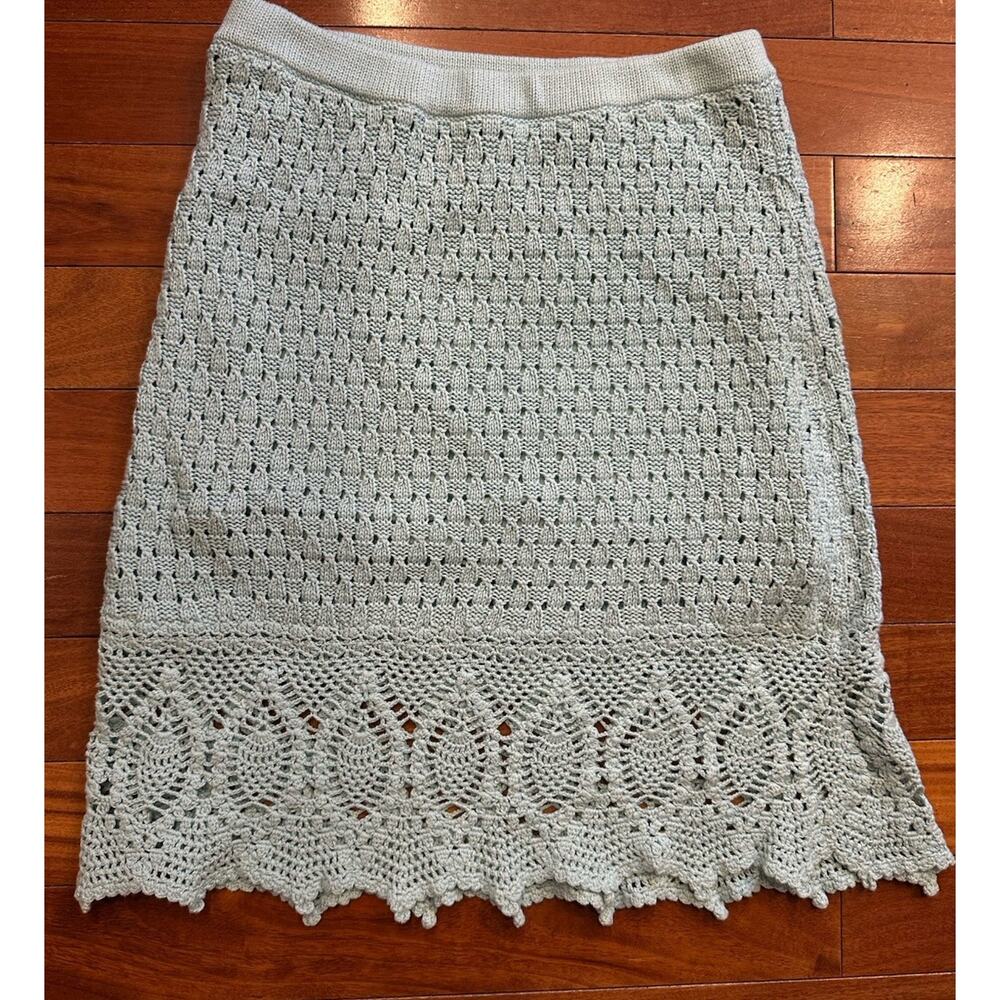 Athleta Crochet Knit Skirt Mint Green Cotton Eyelet Scalloped Hem SizeSmall Boho - Picture 2 of 8